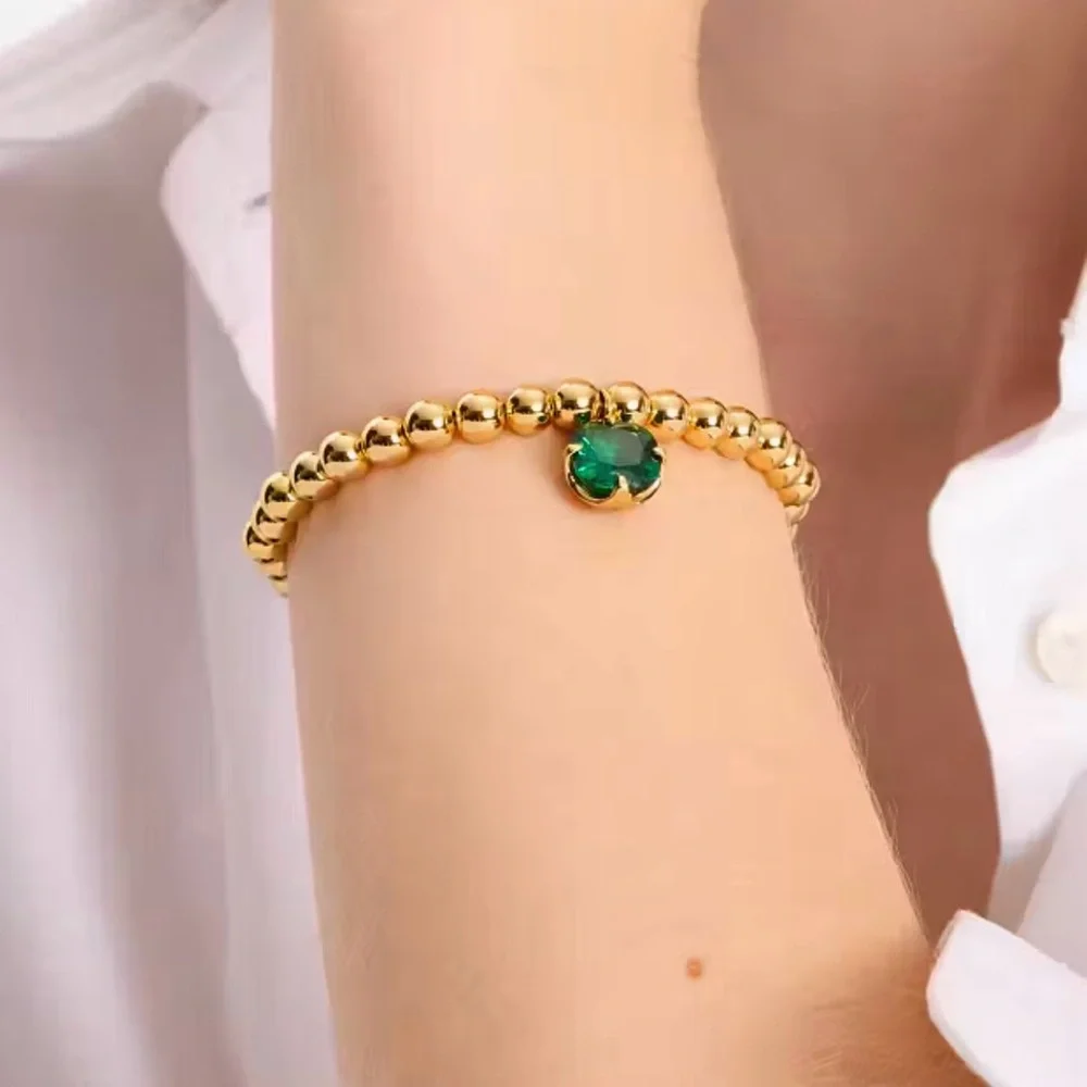 KATE SPADE Pop of Joy Gold Toned Stretch Bracelet in Emerald Green NWT